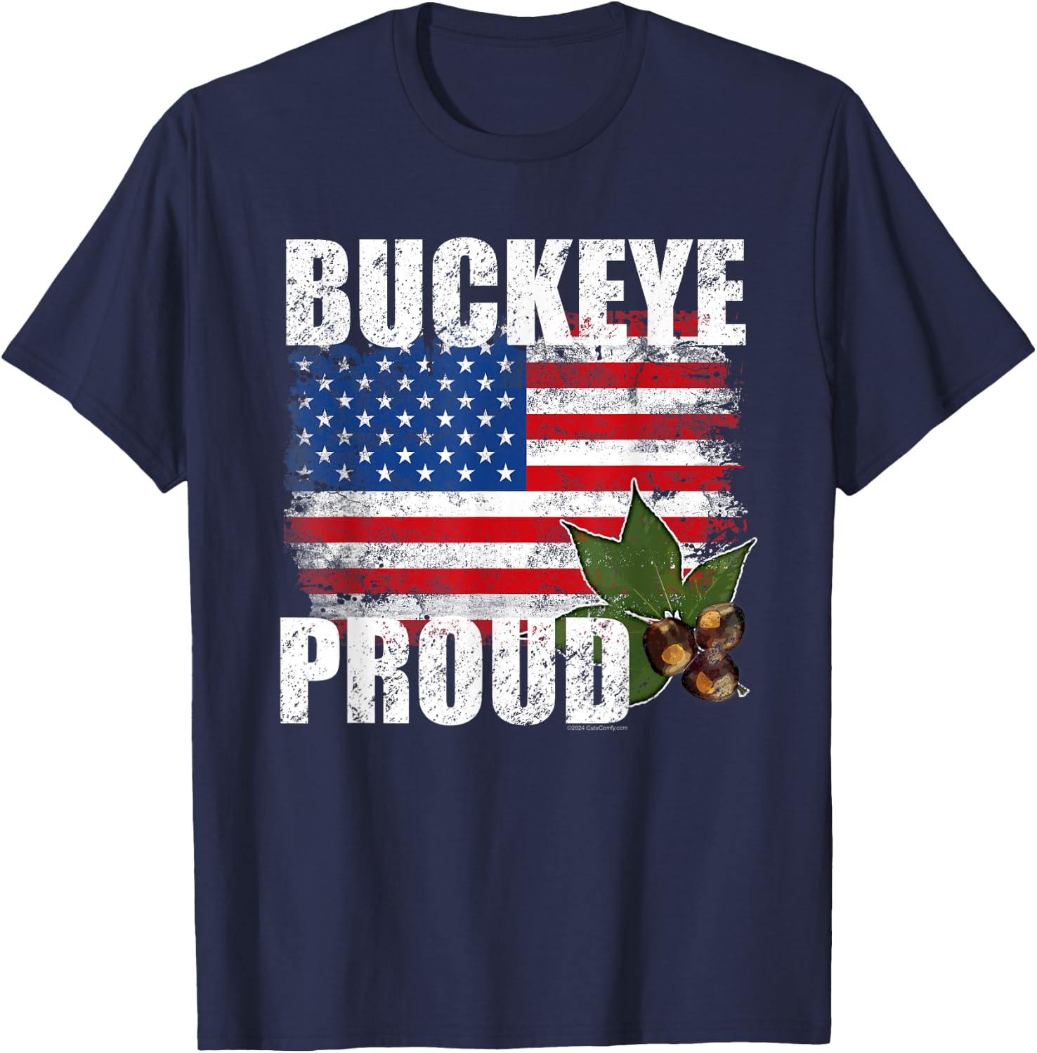 Vintage Ohio Buckeye American Flag Patriotic Proud State T-Shirt - T-Shirt | Navy
