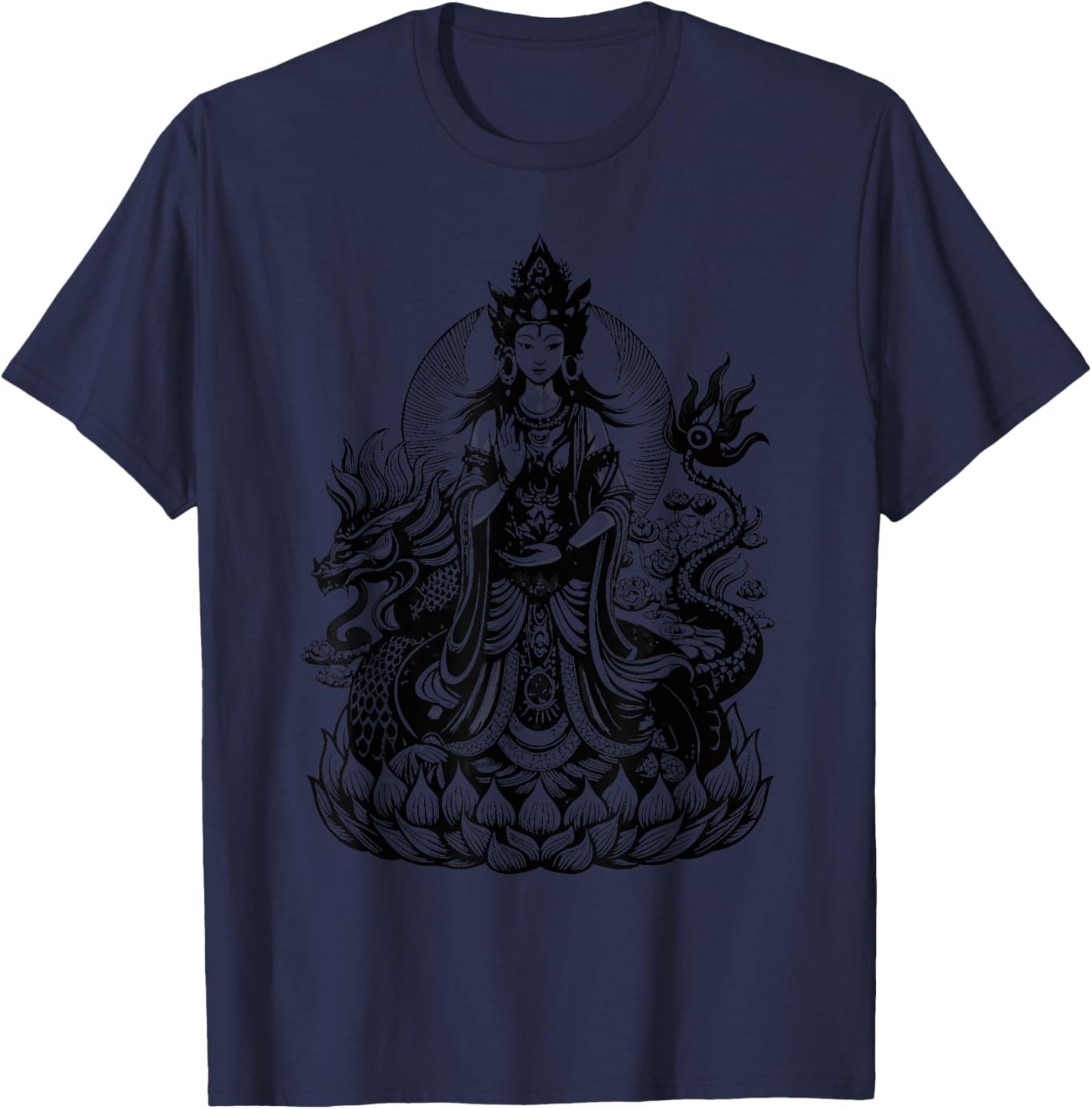 Quan Yin Chinese Goddess of Compassion Kwan Yin Dragon T-Shirt - T-Shirt | Navy