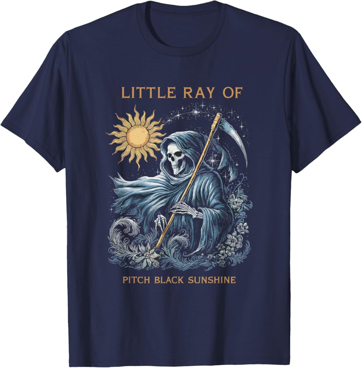 Little Ray of Pitch Black Sunshine Grim Reaper Goth Art T-Shirt - T-Shirt | Navy