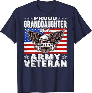 Proud Granddaughter Of Army Veteran Patriotic Military Gift Kids Men T-Shirt - T-Shirt | Navy