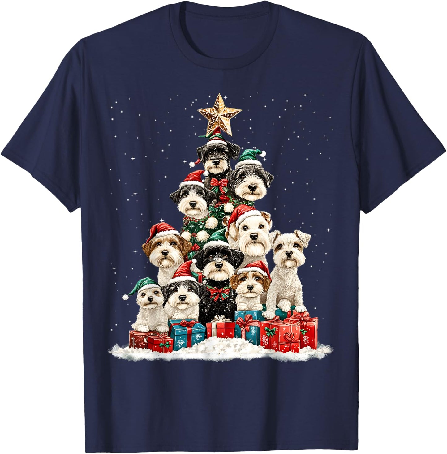 Miniature Schnauzer Christmas Tree Dog Santa Merry Dogmas T-Shirt - T-Shirt | Navy