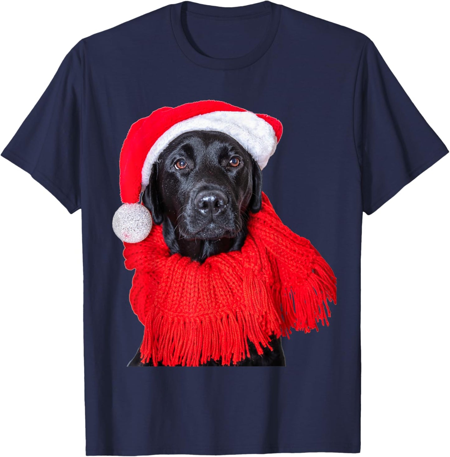 Black Lab Santa Hat Image Christmas Dog Labrador Retriever Men Women Kids T-Shirt - T-Shirt | Navy