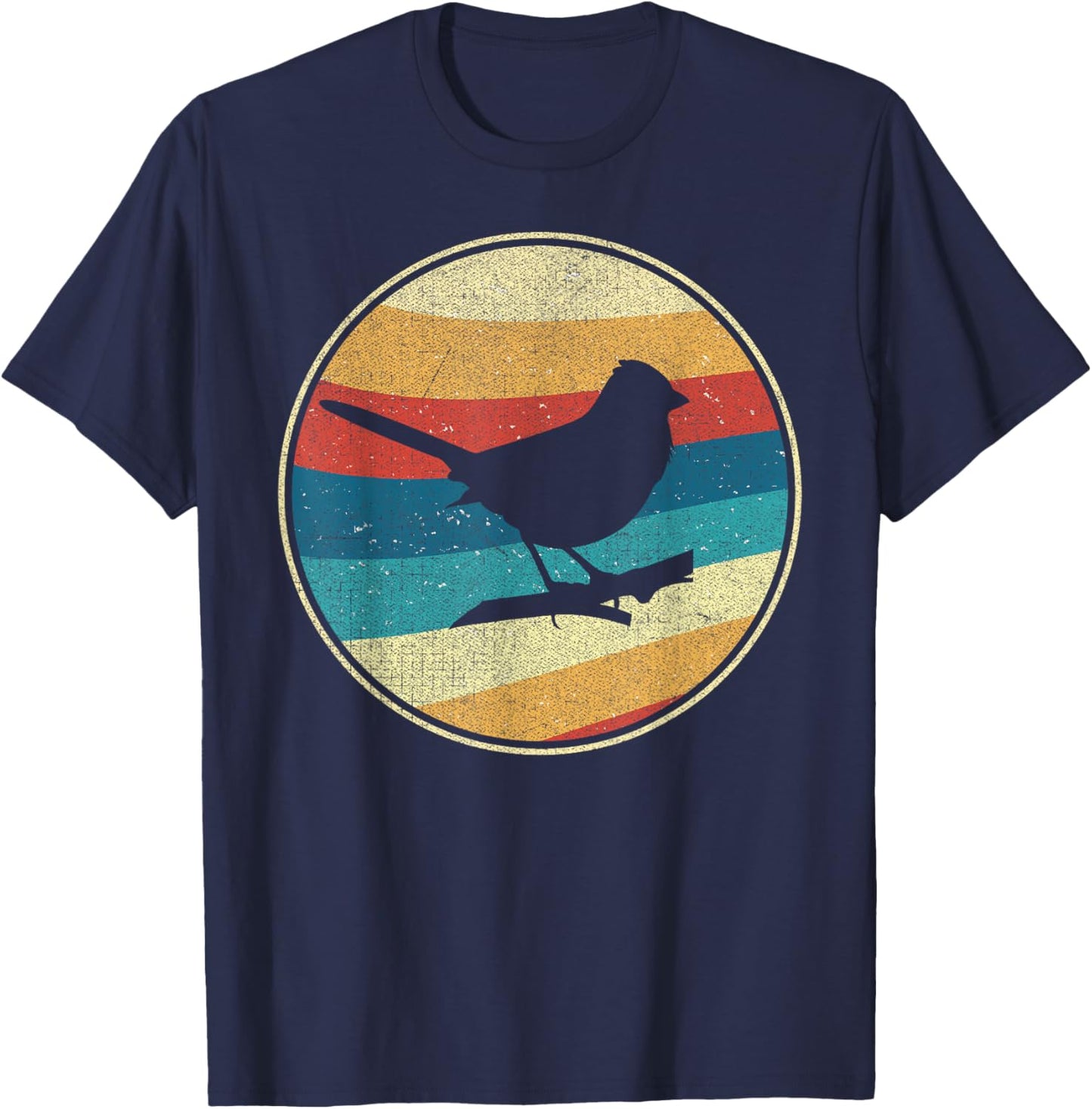 Vintage Eastern Towhee 80s 90s Retro Distressed Bird Nerds T-Shirt - T-Shirt | Navy