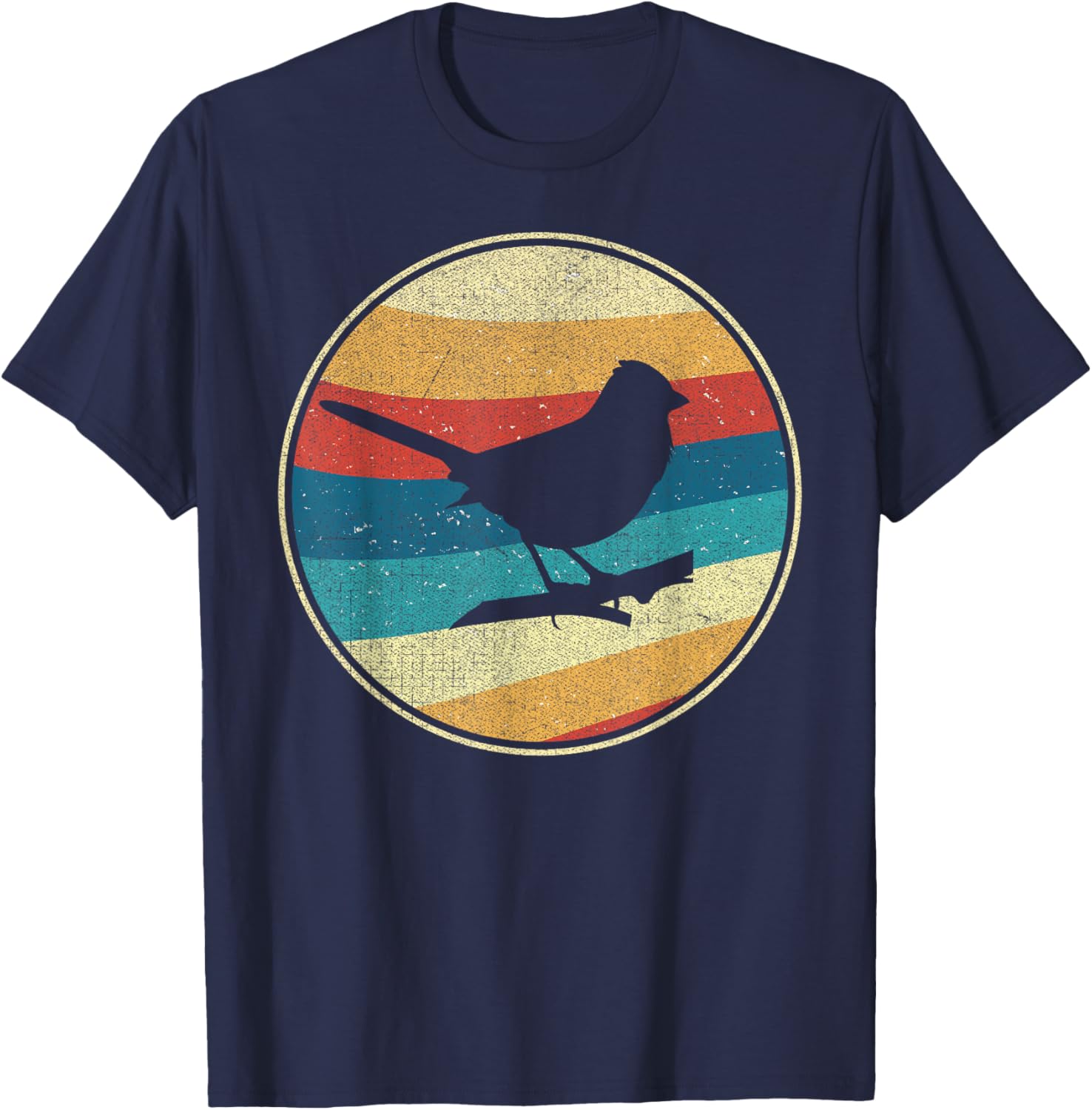 Vintage Eastern Towhee 80s 90s Retro Distressed Bird Nerds T-Shirt - T-Shirt | Navy