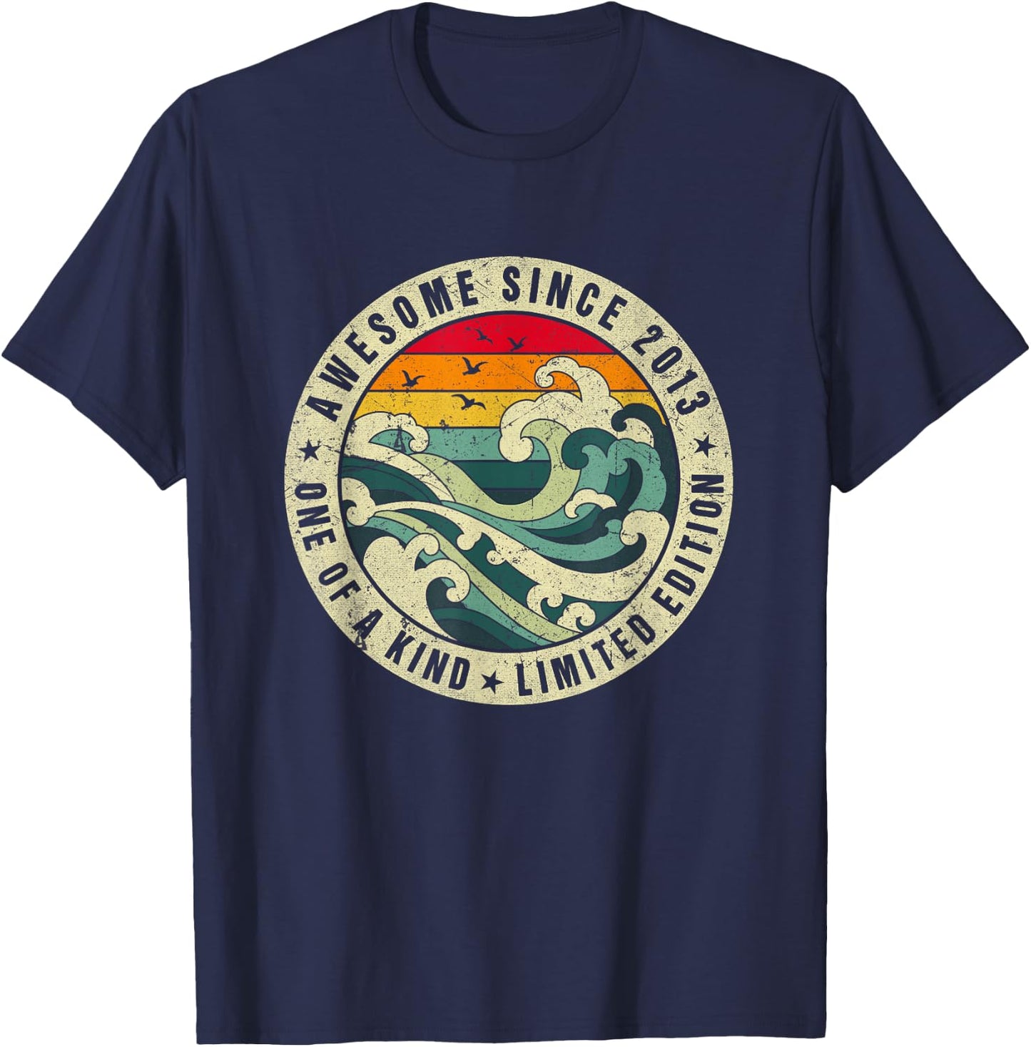 BORN 10 Year Old Gift Vintage Awesome Since 2013 Limited Edition Kids Retro - Black, Small T-Shirt - T-Shirt | Navy