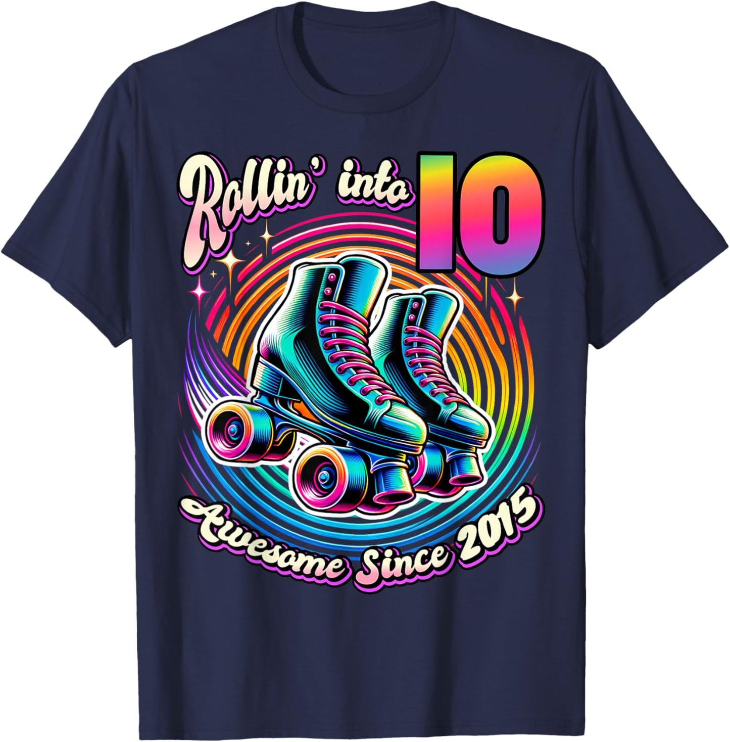 Birthday Roller Skating 10th Girl Rollin into 10 Skate Party T-Shirt - T-Shirt | Navy