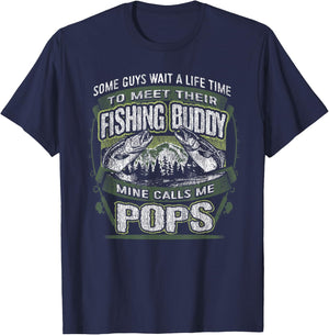 My Fishing Buddy Calls Me Pops Shirt Fishing Dad Shirt T-Shirt - T-Shirt | Navy