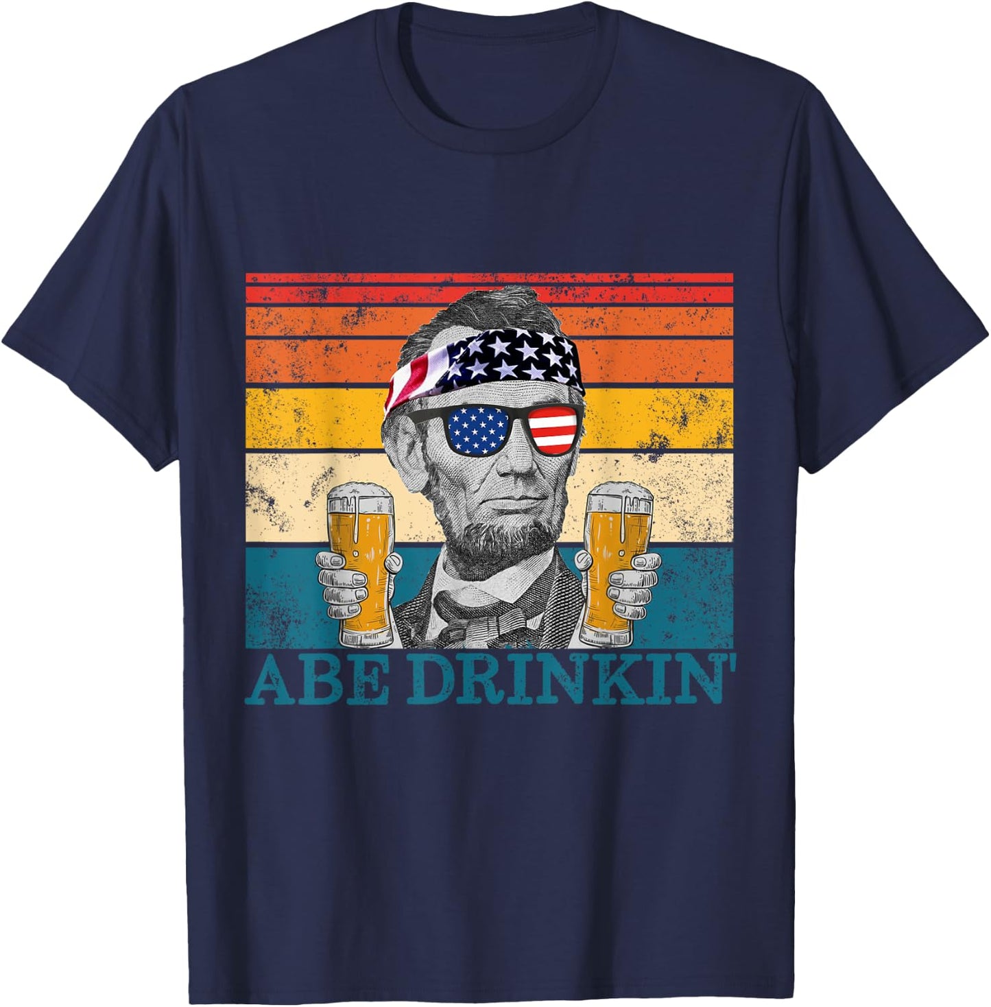 Abe Drinkin' Retro Drinking President Abraham Lincoln T-Shirt - T-Shirt | Navy