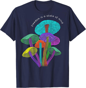 Back print: Hippy Vaporwave EDM raver festival Mushroom T-Shirt - T-Shirt | Navy