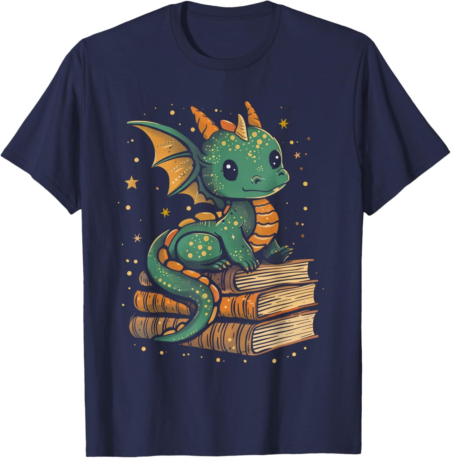 Cute Kawaii Dragon Fantasy Book Lover Book Nerd T-Shirt - T-Shirt | Navy