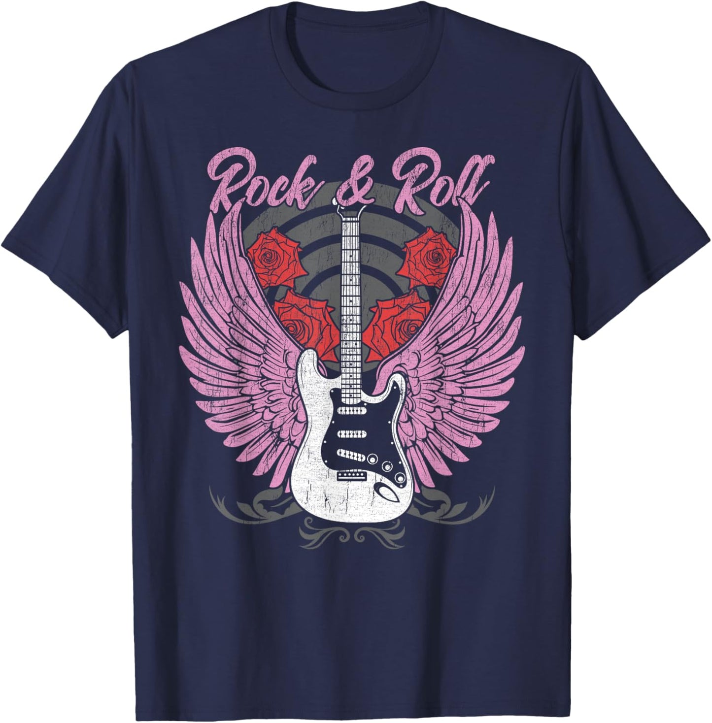 Rock and Roll Guitar Vintage ROCK Women Music T-Shirt - T-Shirt | Navy