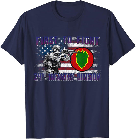 24th Infantry Division 24 ID First to Fight Victory Division T-Shirt - T-Shirt | Navy