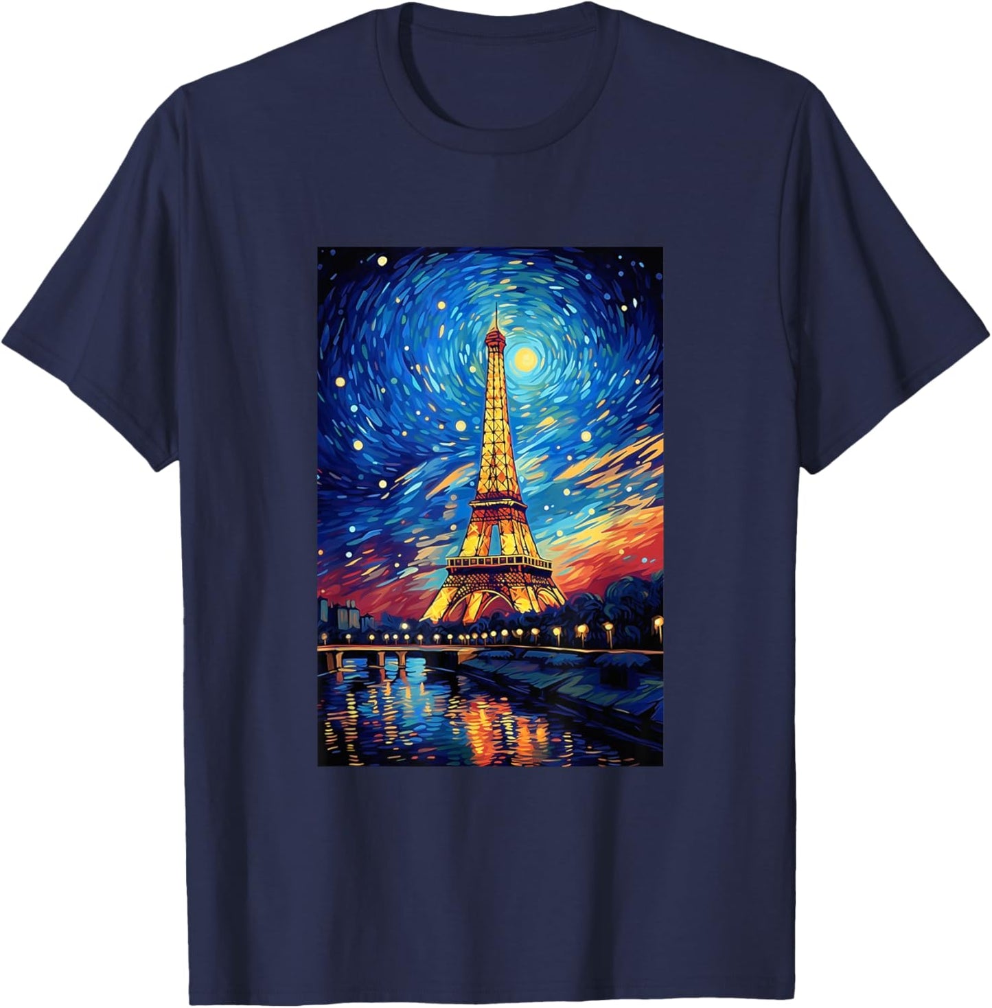Eiffel Tower Paris France - Van Gogh Style - Starry Night T-Shirt - T-Shirt | Navy