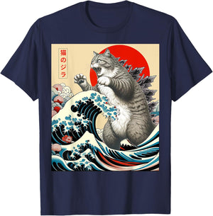 Catzilla Cat Japanese Art Funny Cat Gifts Men Kid T-Shirt - T-Shirt | Navy
