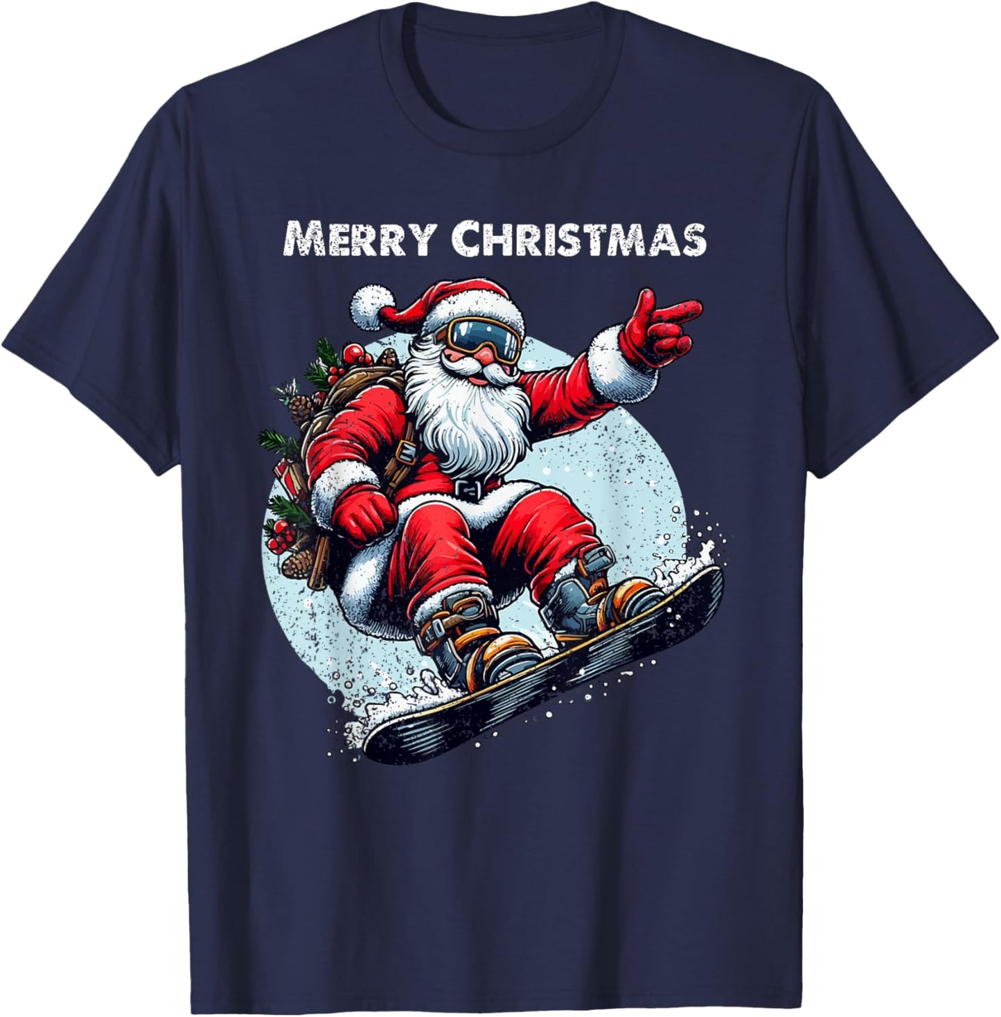 Santa Claus Snowboarding Merry Christmas Winter Holiday Xmas T-Shirt - T-Shirt | Navy