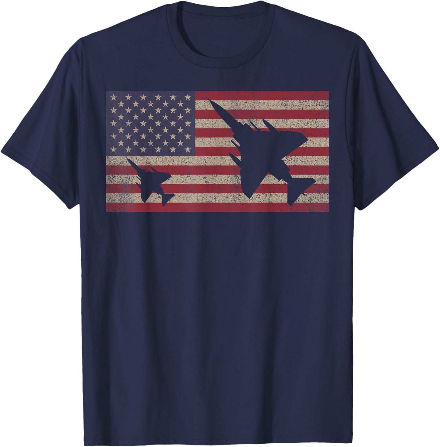 F-4 Phantom II Jet Fighter Plane USA Patriotic Flag T-Shirt - T-Shirt | Navy