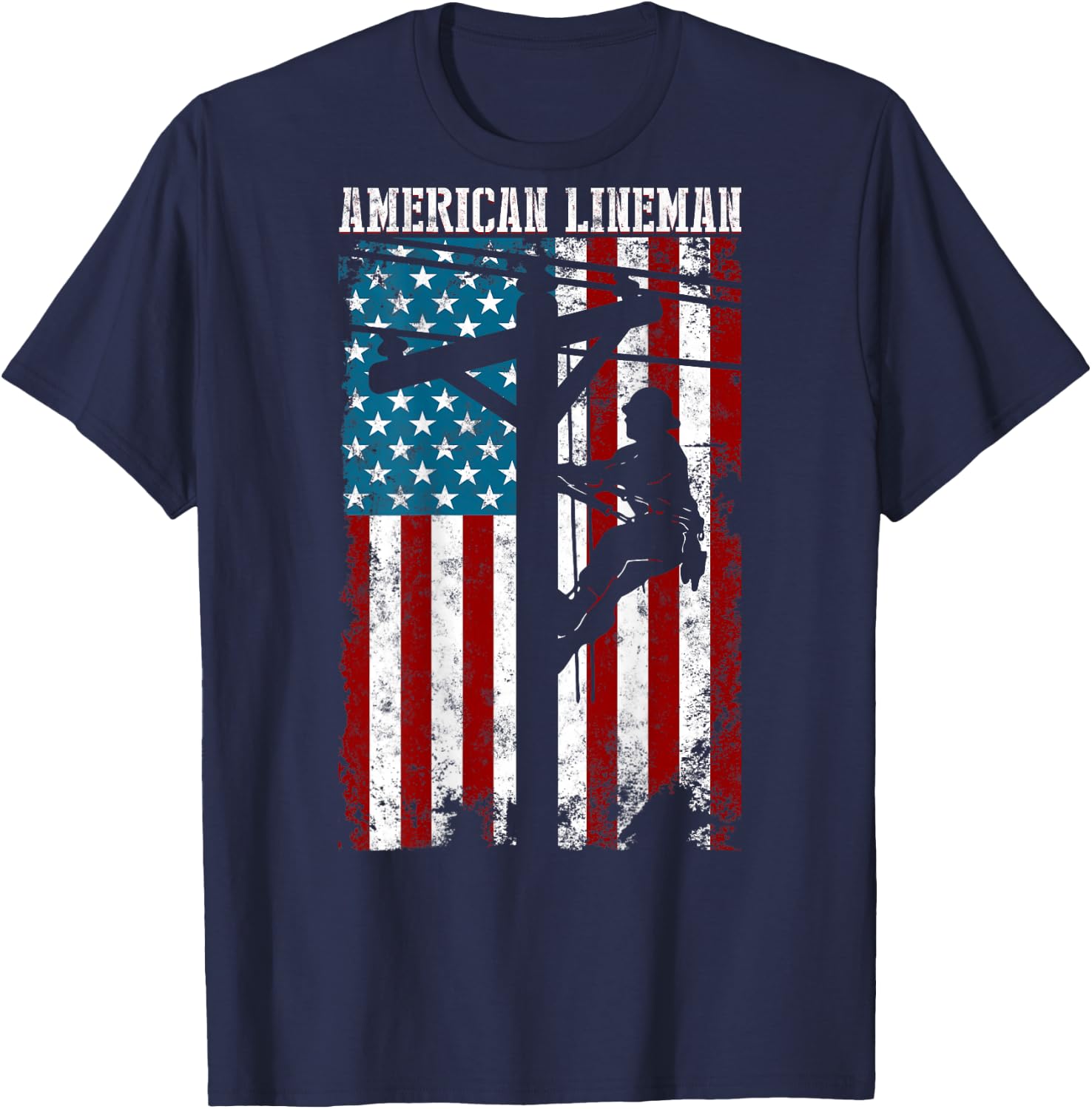 Lineman gifts American flag Electric Cable Patriotic Lineman T-Shirt - T-Shirt | Navy