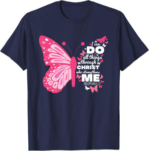 Philippians 4:13 Butterfly Christ Bible Verse Gift T-Shirt - T-Shirt | Navy