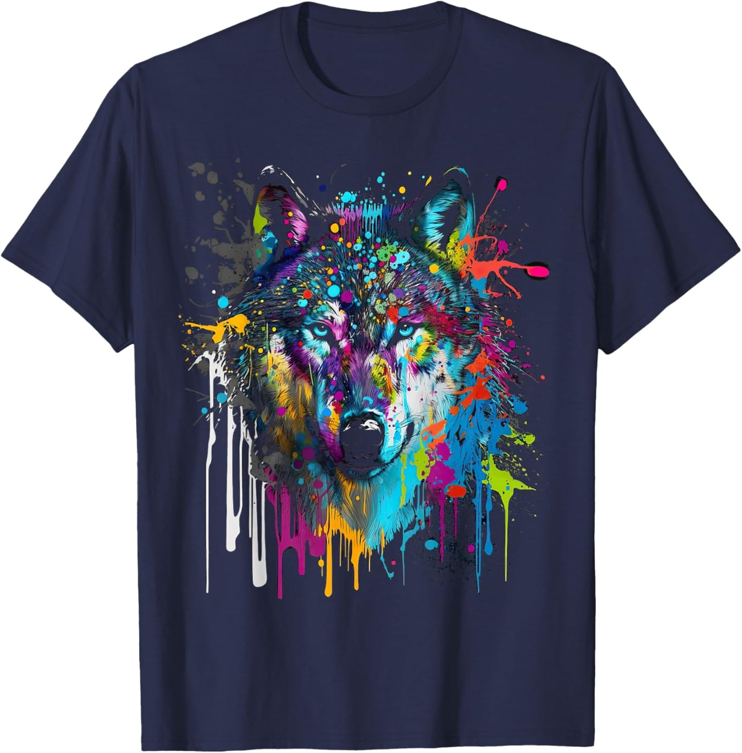 Wolf Silhouette Splash Art Wolves Face T-Shirt - T-Shirt | Navy