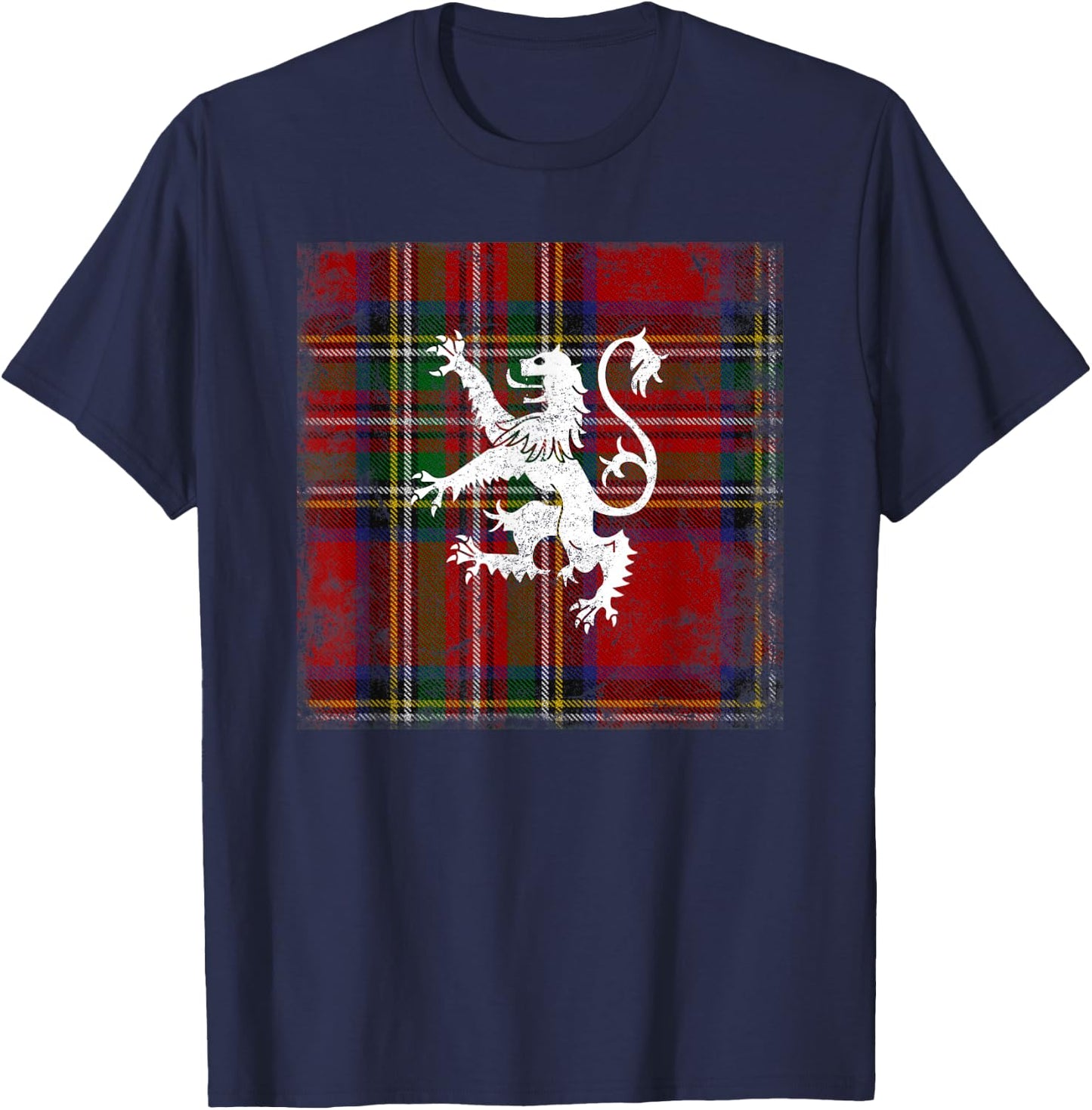 Scottish Tartan Red Plaid Lion Royal Stewart Clan T-Shirt - T-Shirt | Navy