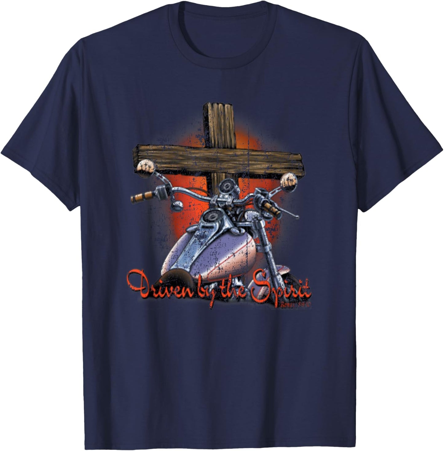 Driven By The Spirit Cool Vintage Christian Biker T-Shirt - T-Shirt | Navy
