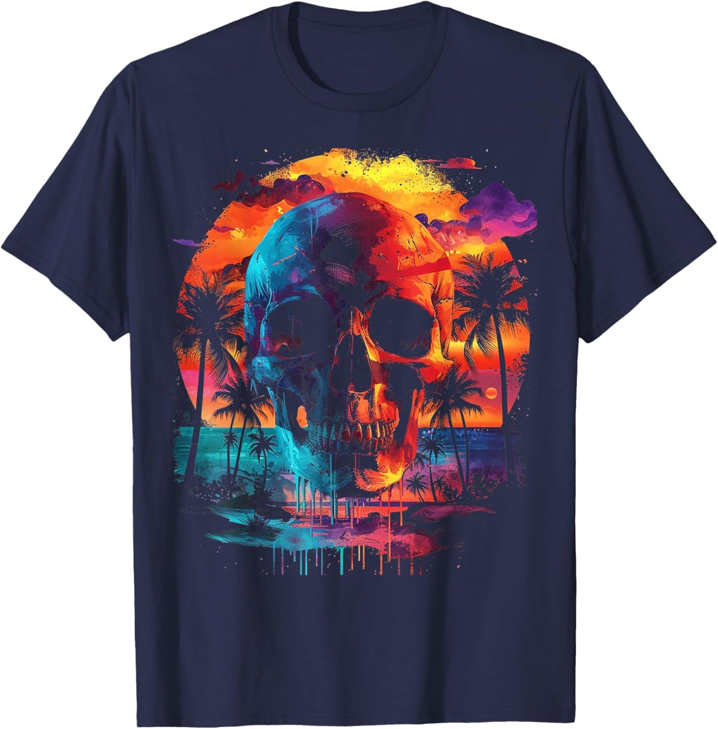 Tropic Skull Drip | Men Women (S-6XL) | Graphic T-Shirt - T-Shirt | Navy