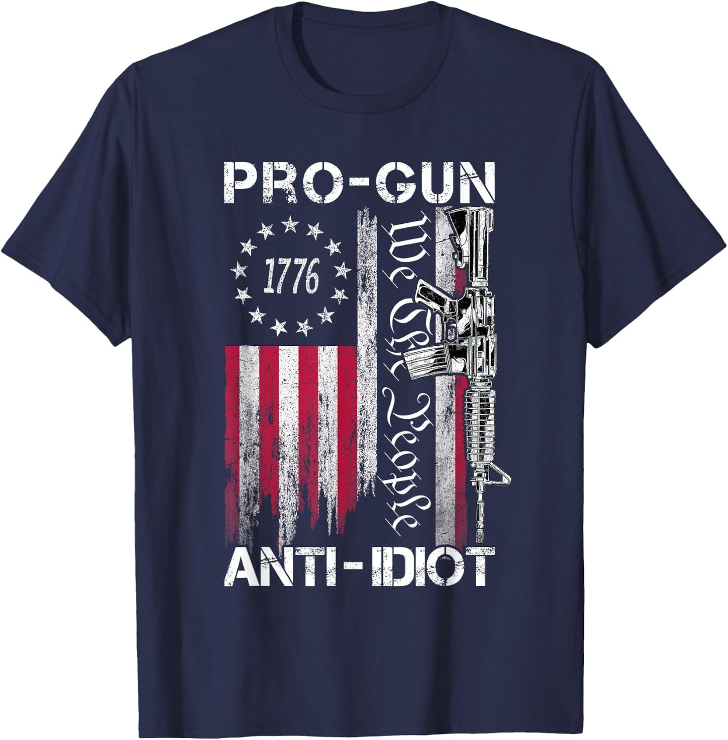 Pro Gun Anti Idiot Shirt Vintage USA Flag 2nd Amendment T-Shirt - T-Shirt | Navy
