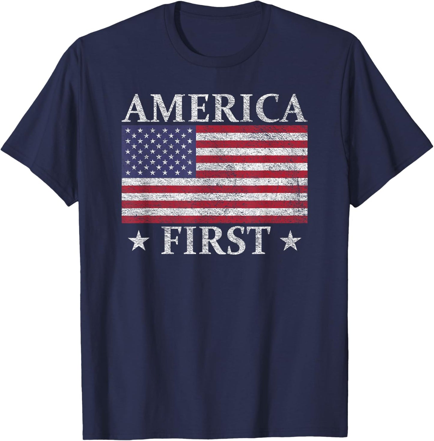 America First USA American Flag Patriot Stars and Stripes T-Shirt - T-Shirt | Navy