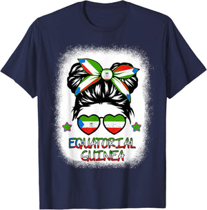 Girls Equatorial Guinea Flag Guinean Women Hispanic Heritage T-Shirt - T-Shirt | Navy