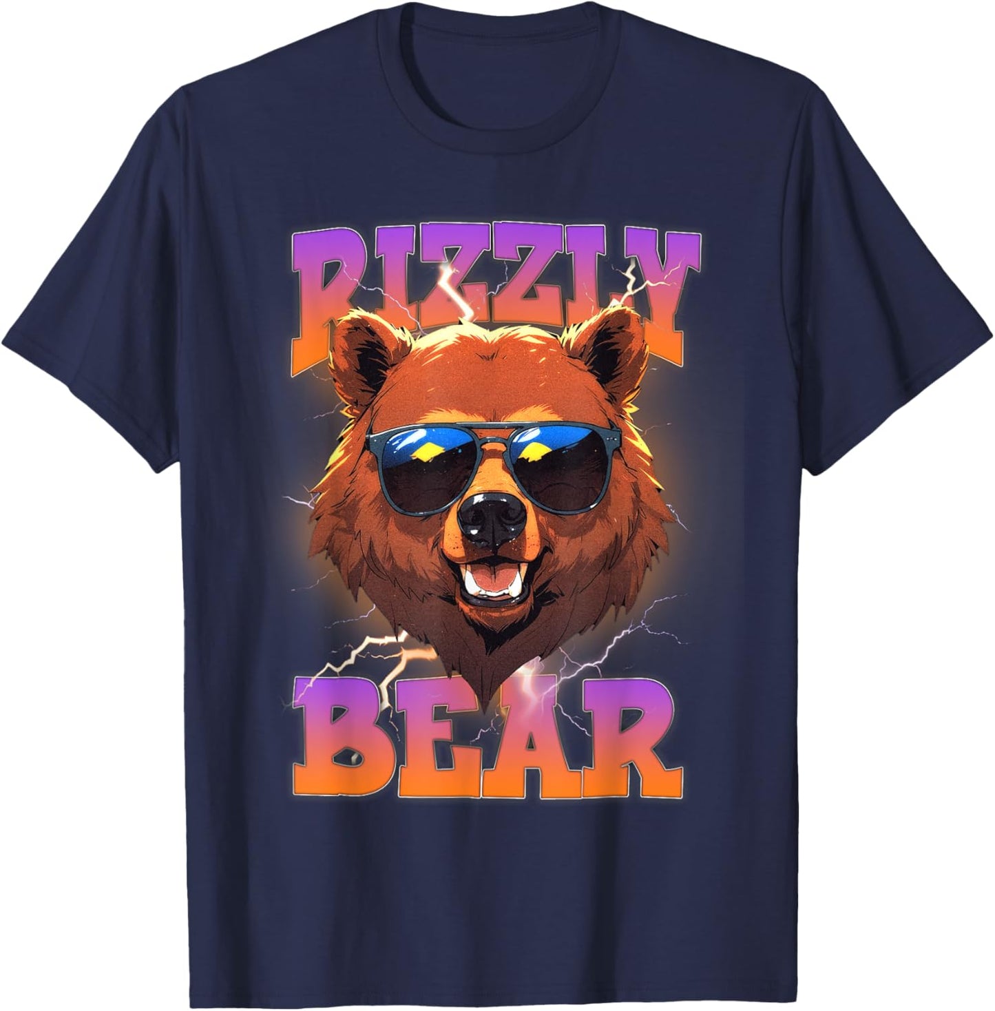 Rizzly Bear Cool Bear Wearing Sunglasses Funny Rizz for Boys T-Shirt - T-Shirt | Navy