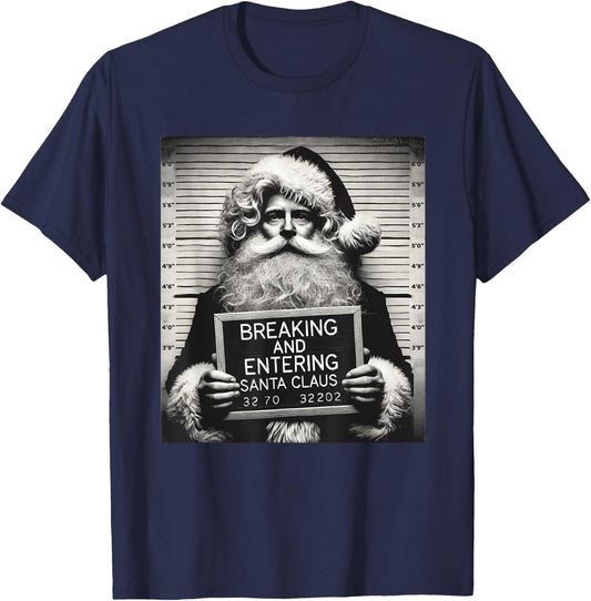Santa Mugshot Funny Christmas Santa Xmas T-Shirt - T-Shirt | Navy