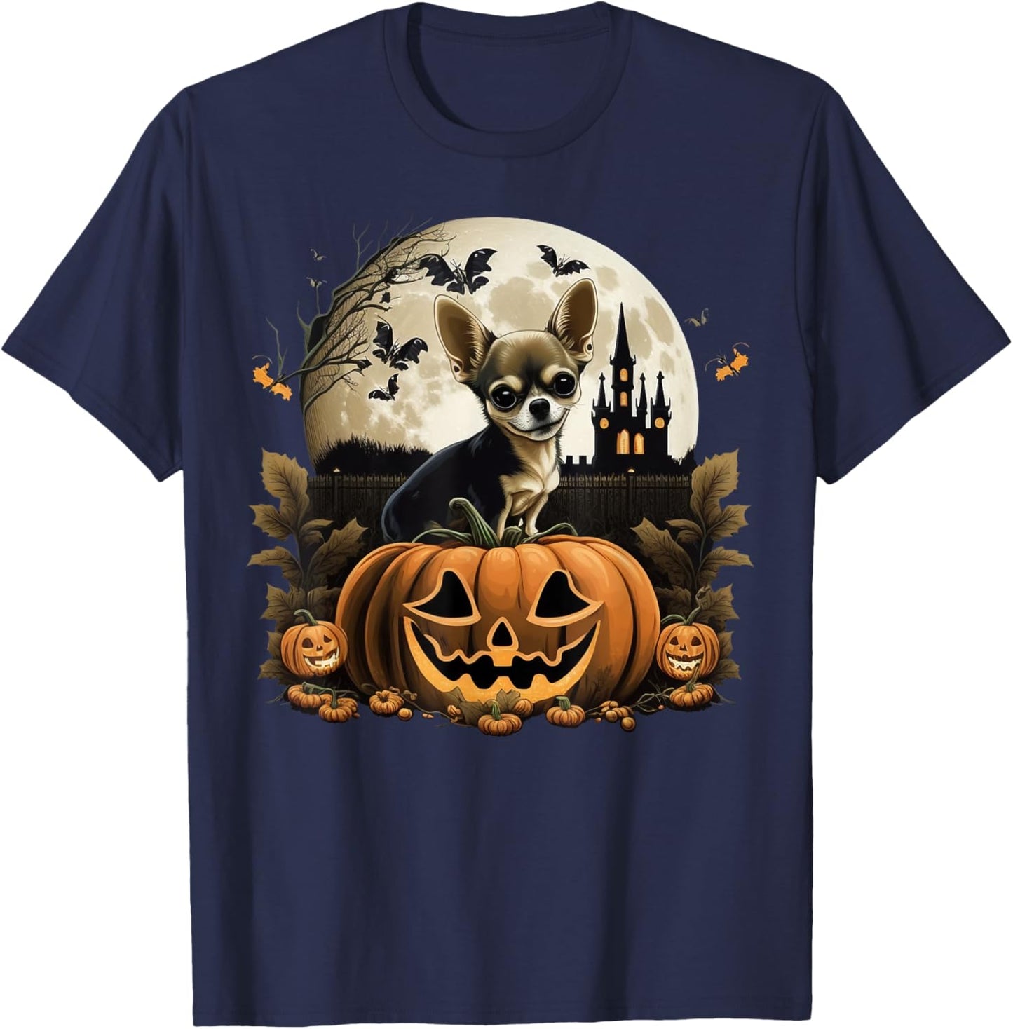 Pumpkin Chihuahua costume on Chihuahua Halloween T-Shirt - T-Shirt | Navy