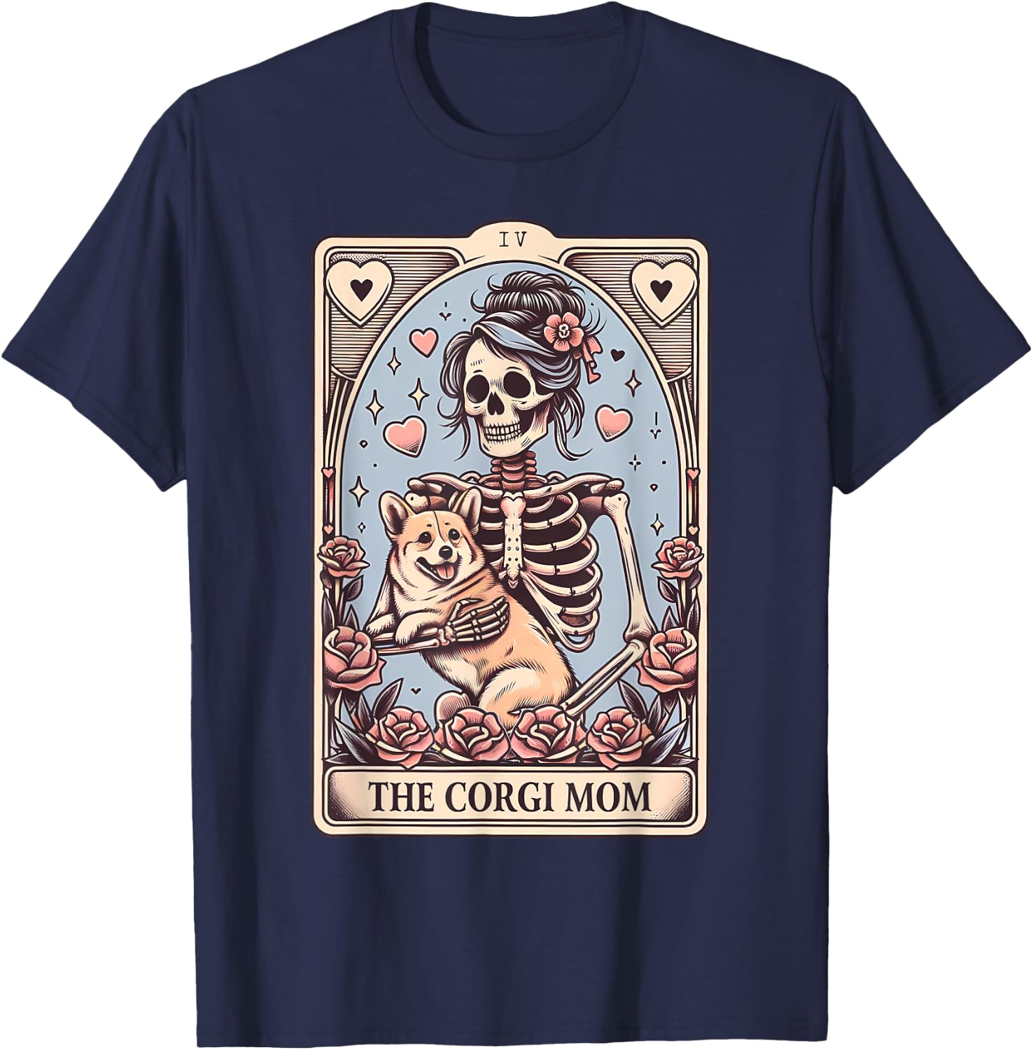 Corgi Dog Valentine's Day Skeleton Tarot Card Corgi Owner T-Shirt - T-Shirt | Navy