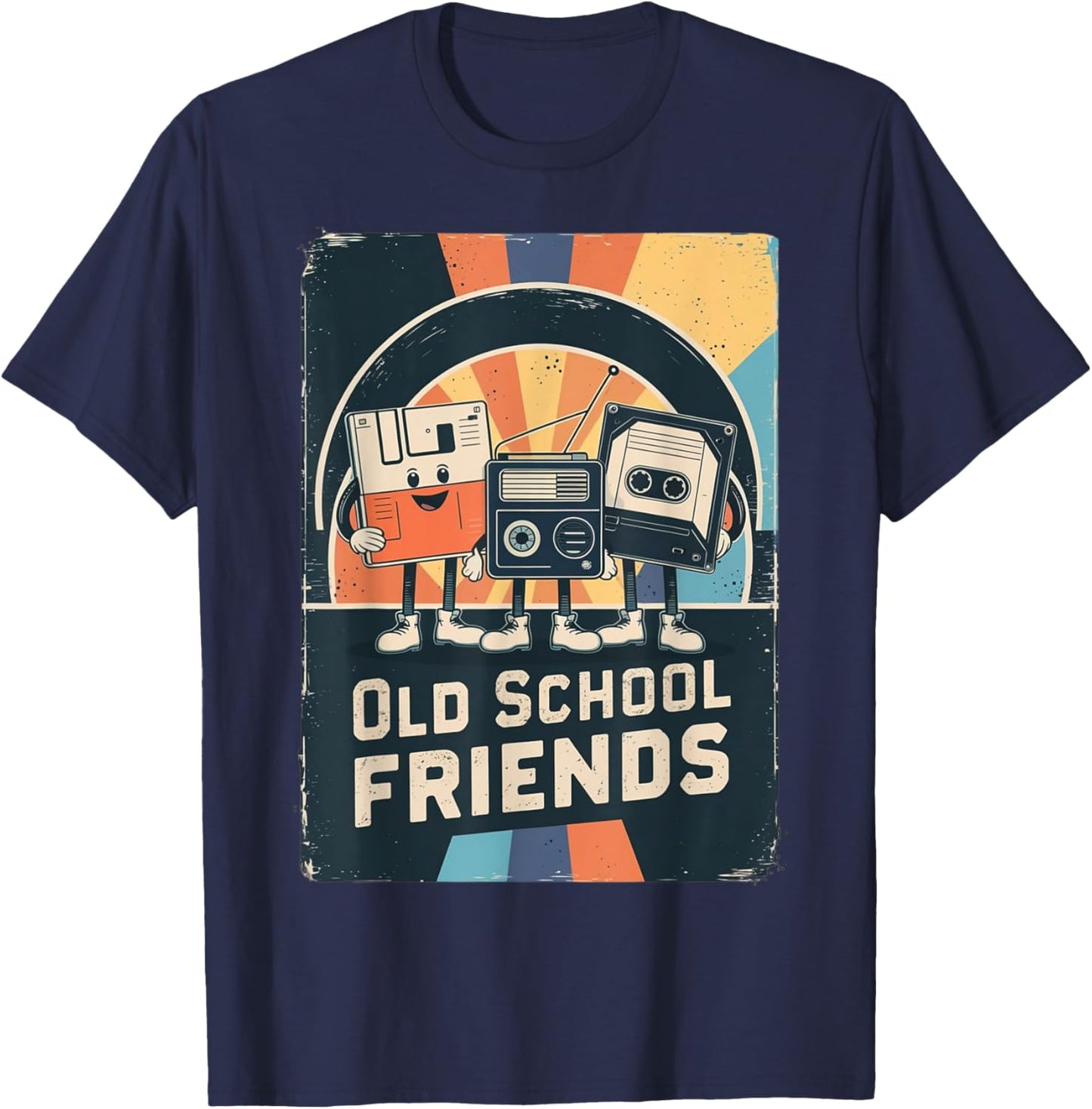Funny Vintage Floppy Disk VHS Tape Old School Friends T-Shirt - T-Shirt | Navy