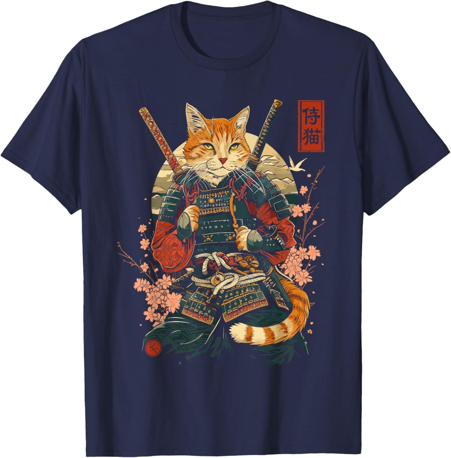 Samurai Cat, Japanese Cat Art Aesthetic, Cat Lover Women T-Shirt - T-Shirt | Navy