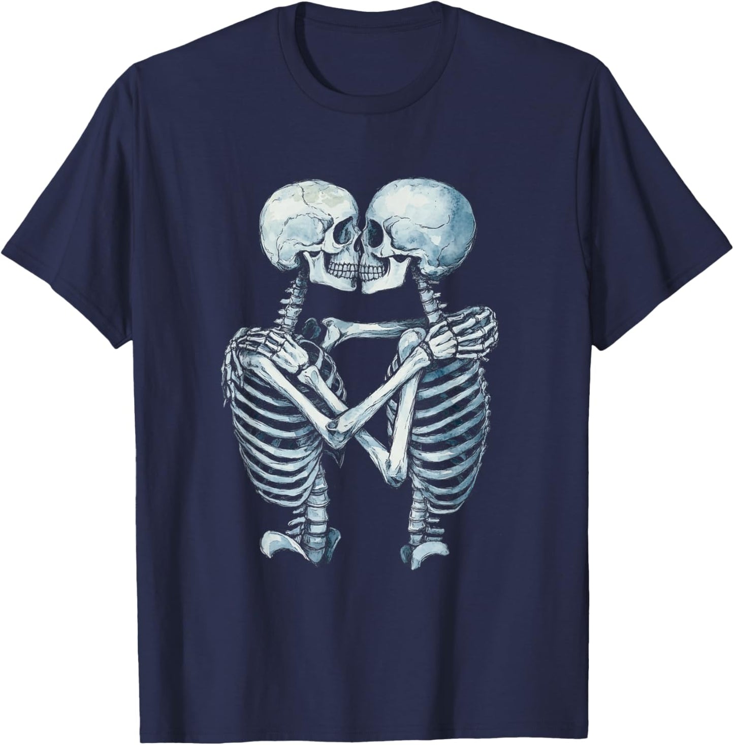 Skeletons Kissing Romantic Goth Macabre Gothic Halloween T-Shirt - T-Shirt | Navy