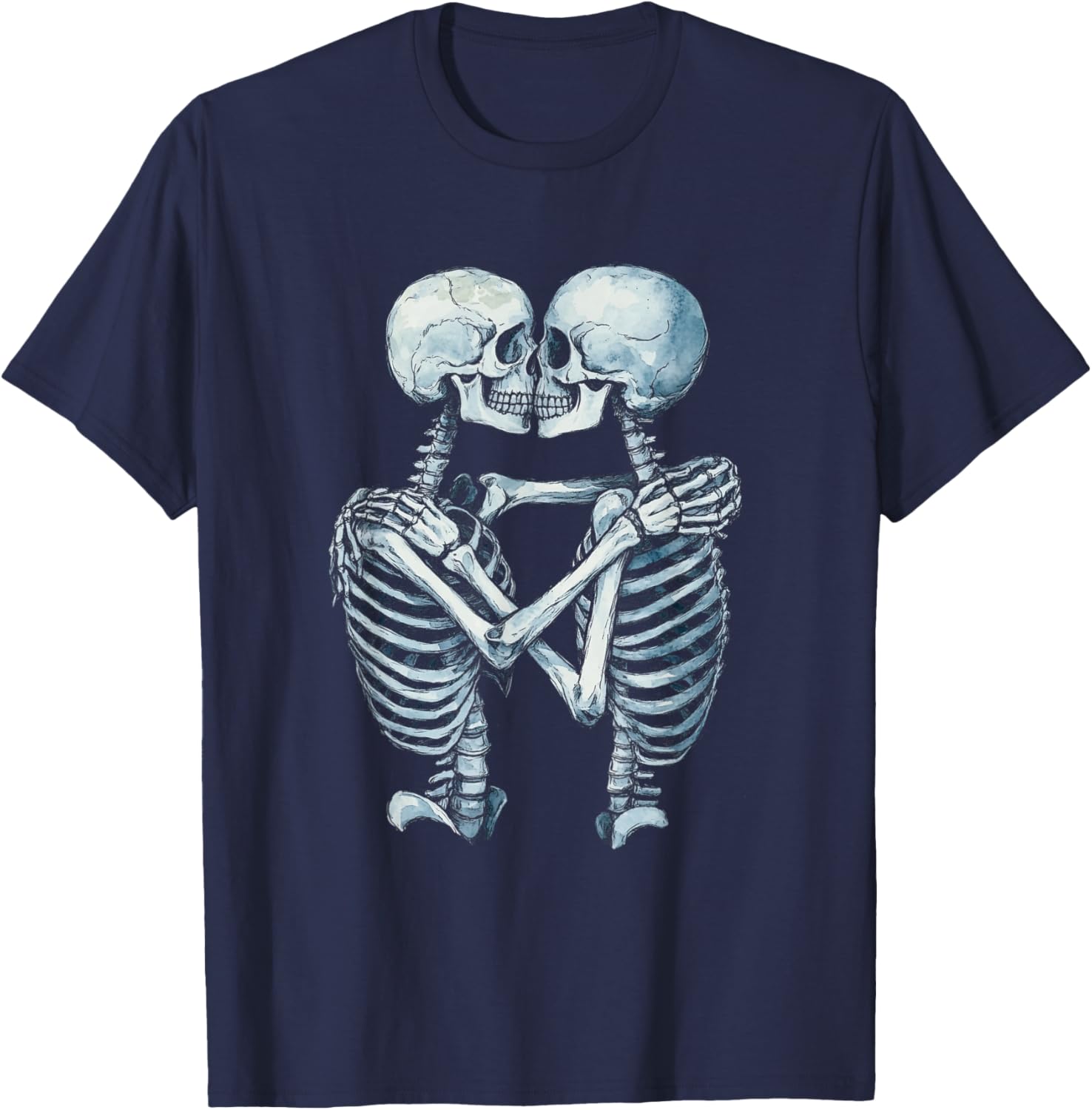 Skeletons Kissing Romantic Goth Macabre Gothic Halloween T-Shirt - T-Shirt | Navy
