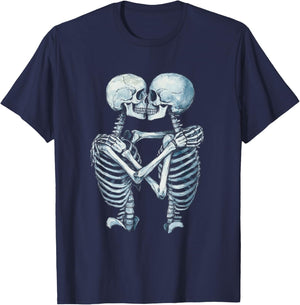 Skeletons Kissing Romantic Goth Macabre Gothic Halloween T-Shirt - T-Shirt | Navy