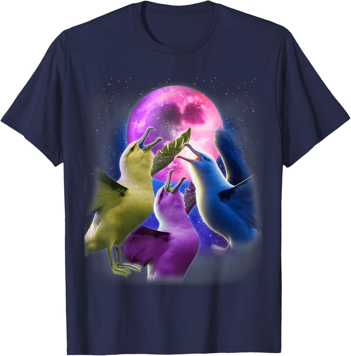 3 Albatrosses Howling At The Moon Funny Albatross Bird Lover T-Shirt - T-Shirt | Navy