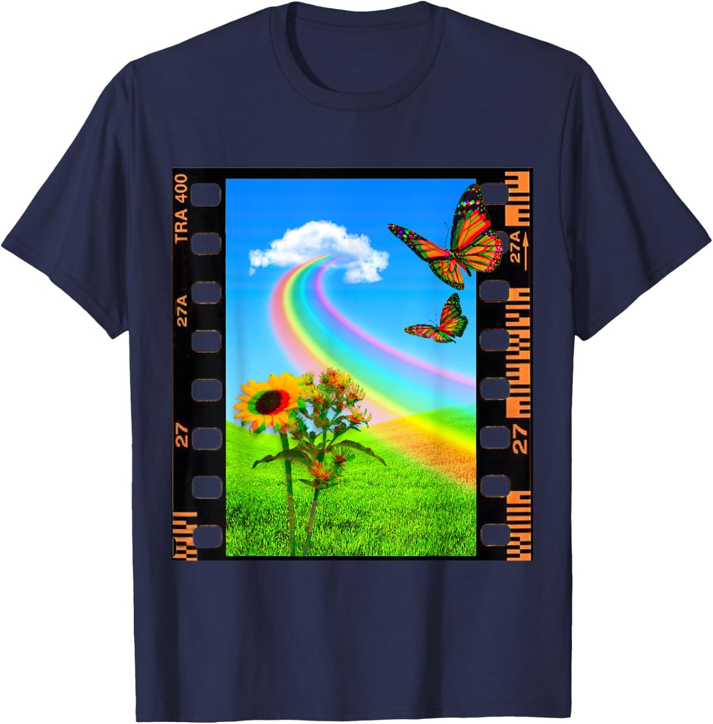 Dreamcore Aesthetic Field and Rainbow Dreamcore T-Shirt - T-Shirt | Navy
