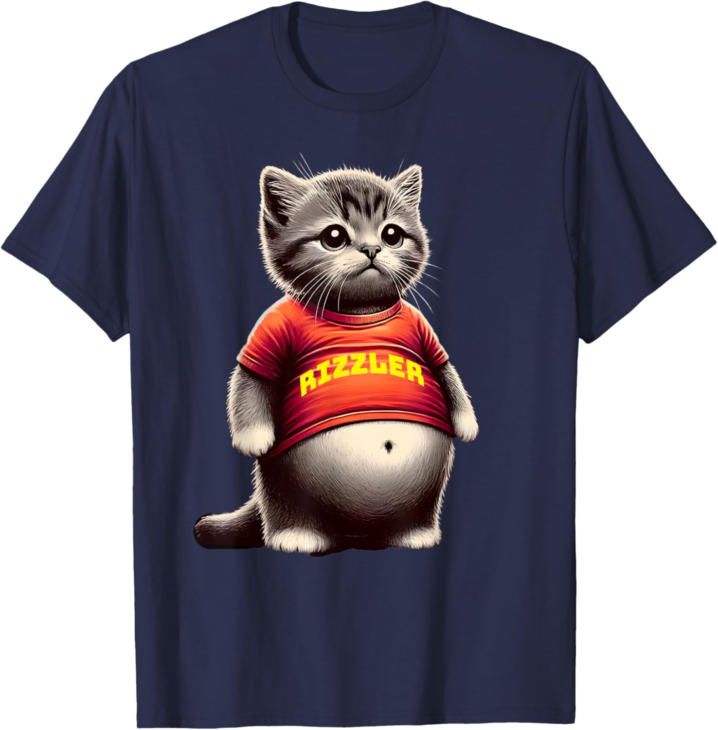 Rizzy Big Belly Rizz Fat Cat Art Dank Fat Kitten Rizzler Men Women Girls Kids T-Shirt - T-Shirt | Navy