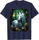 Fantasy white Unicorn standing in green Forest T-Shirt - T-Shirt | Navy