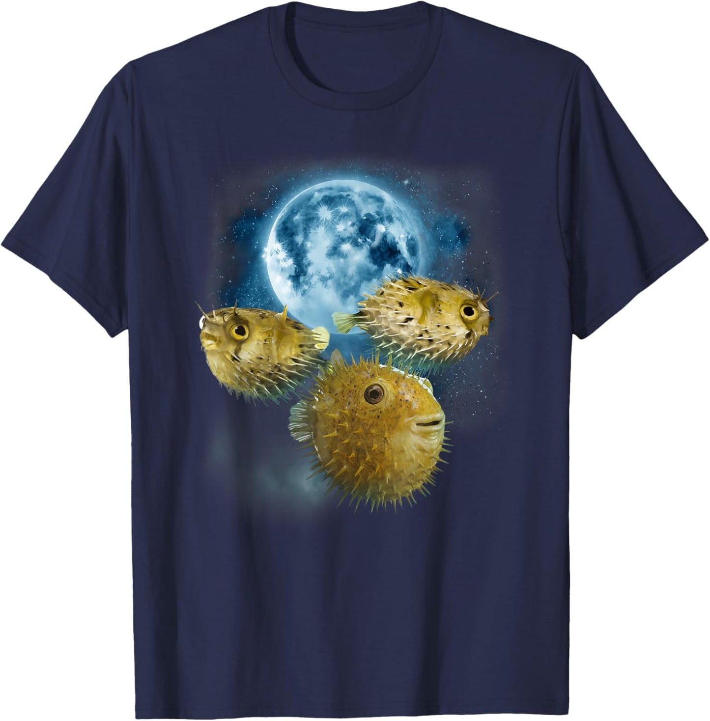 Funny Puffer Shirt - Howling at the Moon Puffer Fish T-Shirt - T-Shirt | Navy