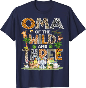Oma Of The Wild Three 3Rd Birthday Tribal Safari Jungle T-Shirt - T-Shirt | Navy