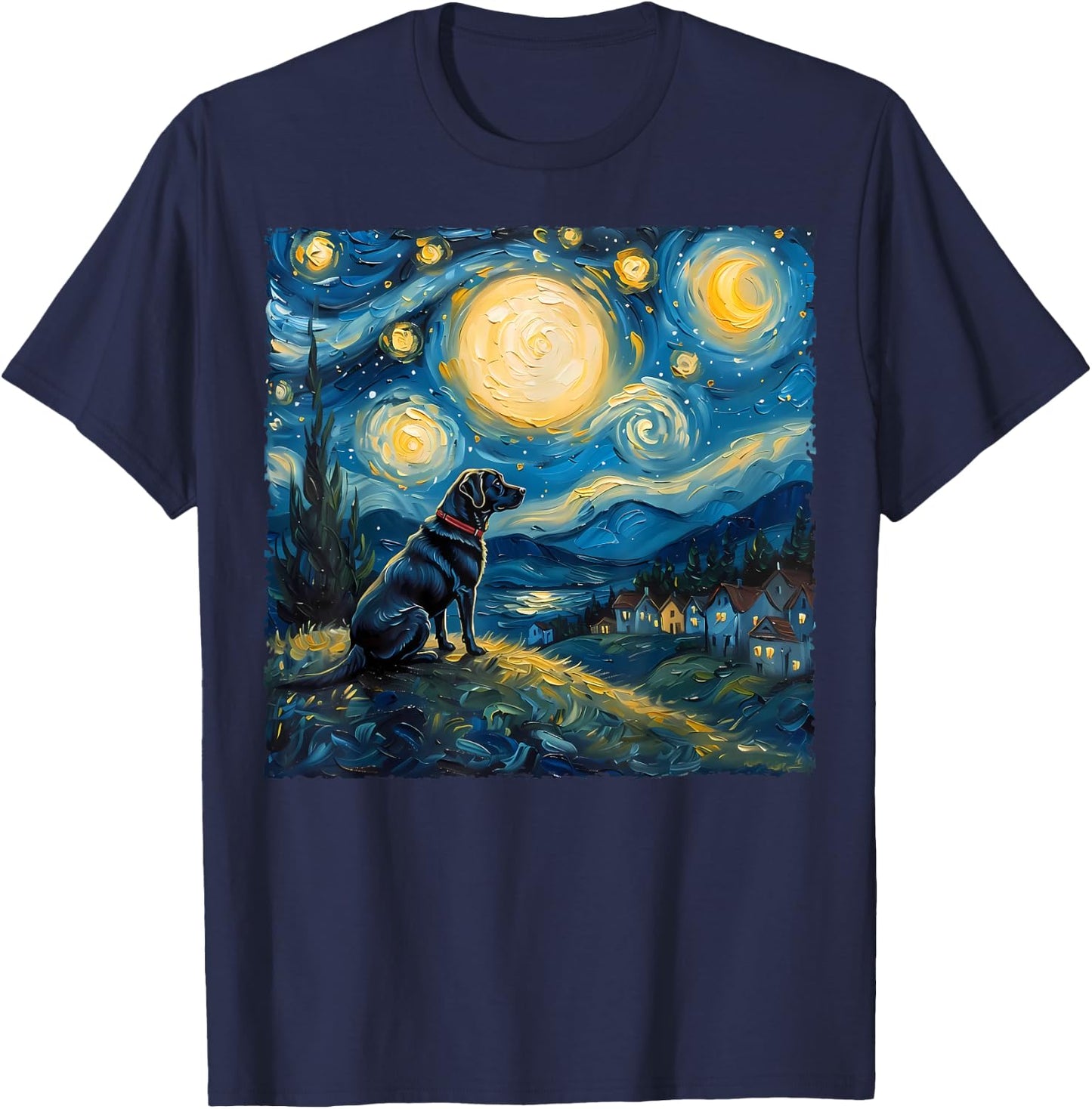 Labrador Retriever Dog Lovers Starry Night Van Gogh Style T-Shirt - T-Shirt | Navy