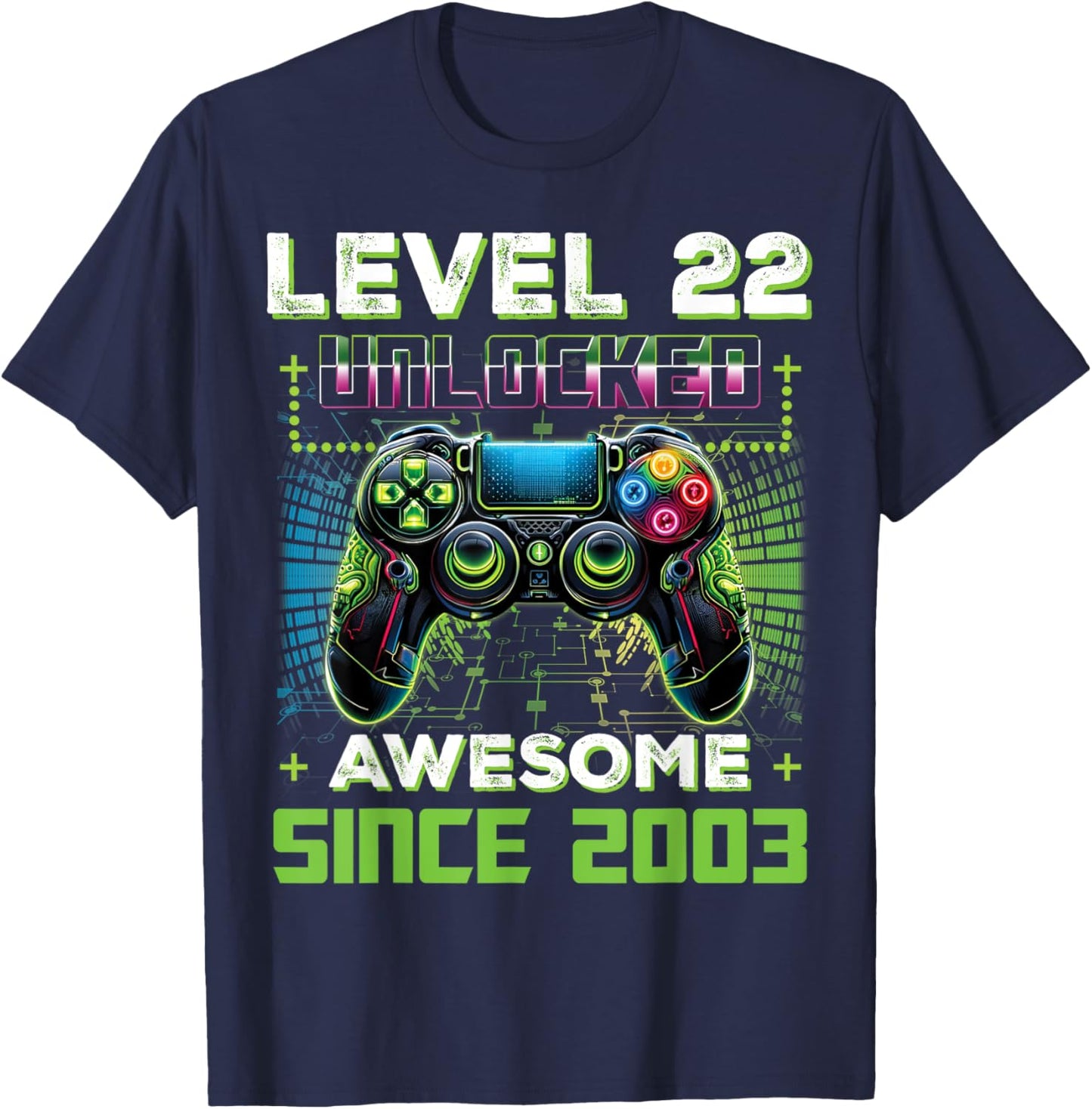 Level 22 Unlocked Video Game Controller 22nd Birthday Gamer T-Shirt - T-Shirt | Navy