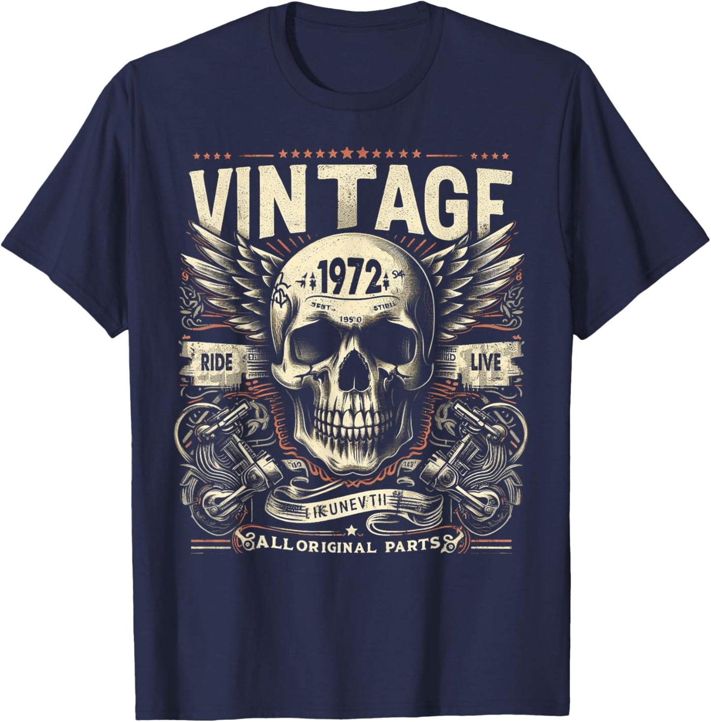 Vintage 1972 born in 1972 birthday skull biker motorcycle T-Shirt - T-Shirt | Navy