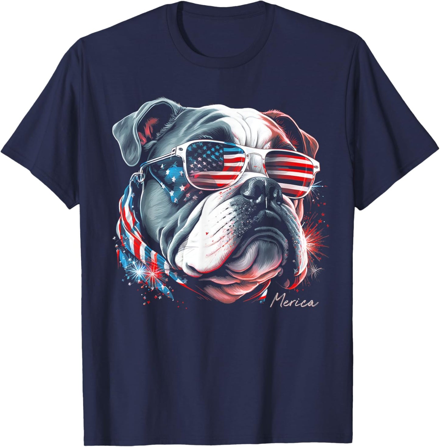 English Bulldog Dog 4th of July American Flag USA Funny T-Shirt - T-Shirt | Navy
