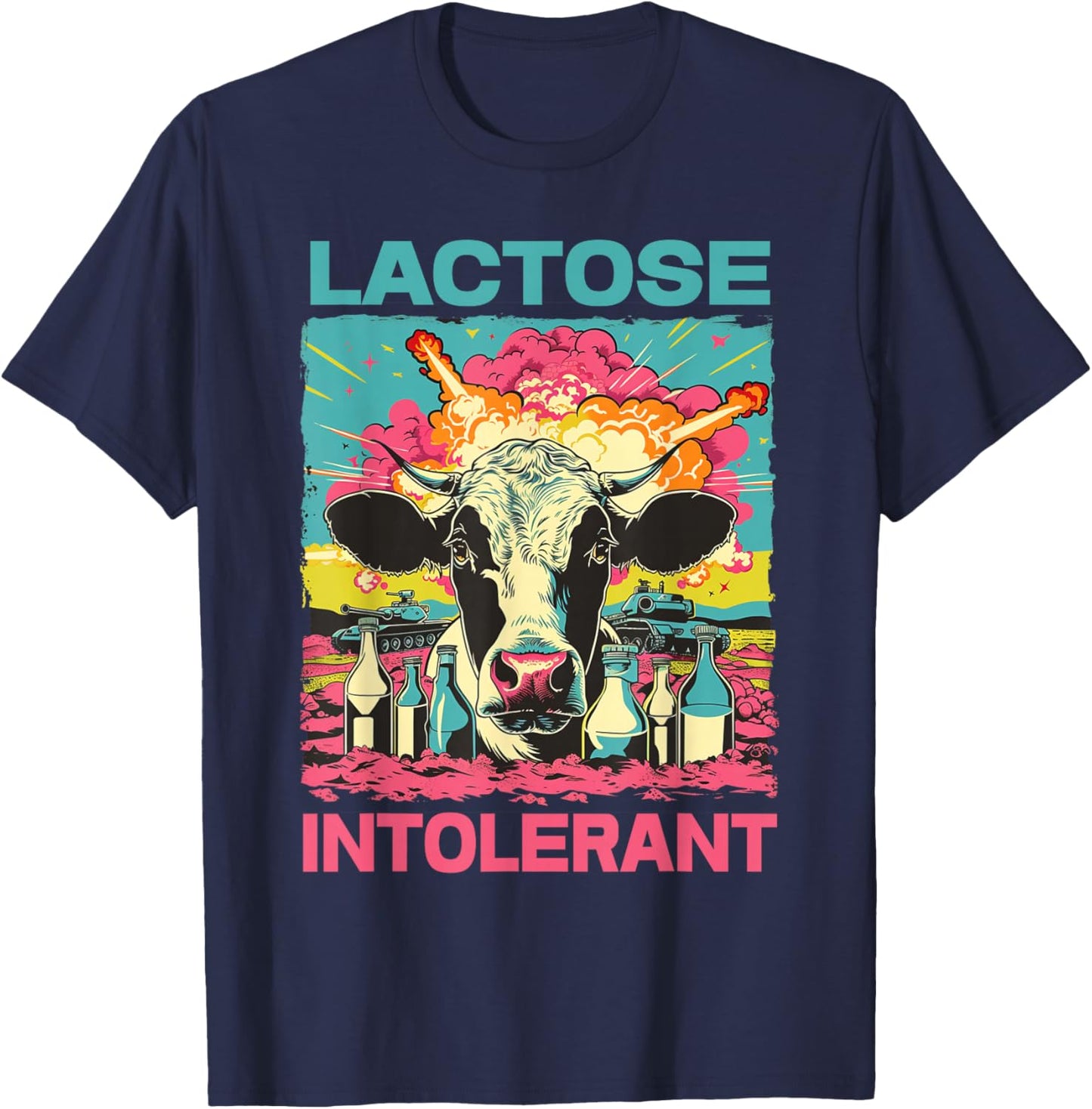 Funny Lactose Intolerant , Small, Black T-Shirt - T-Shirt | Navy