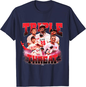 Acuna Jr., Olson & Riley | Atlanta MLB Players | TRIO4002 T-Shirt - T-Shirt | Navy